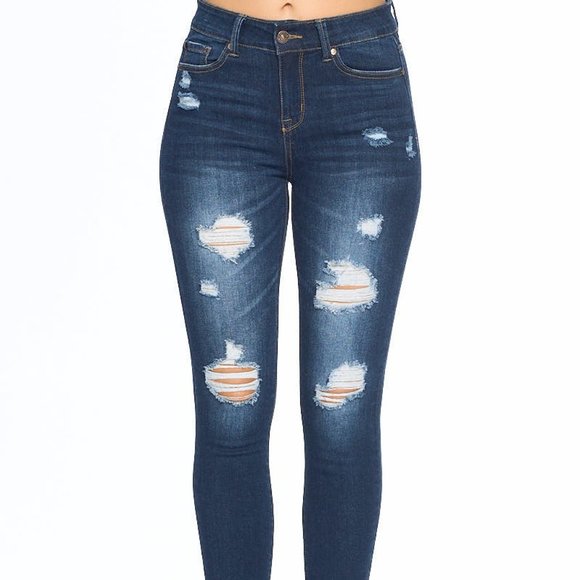 High-Rise Destroyed Premium Denim Skinny Jeans - Picture 3 of 9